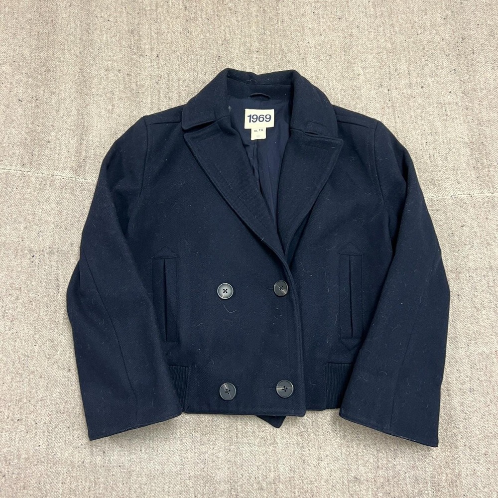 Gap 1969 Double Breasted Wool Jacket Women's XL Black Cropped